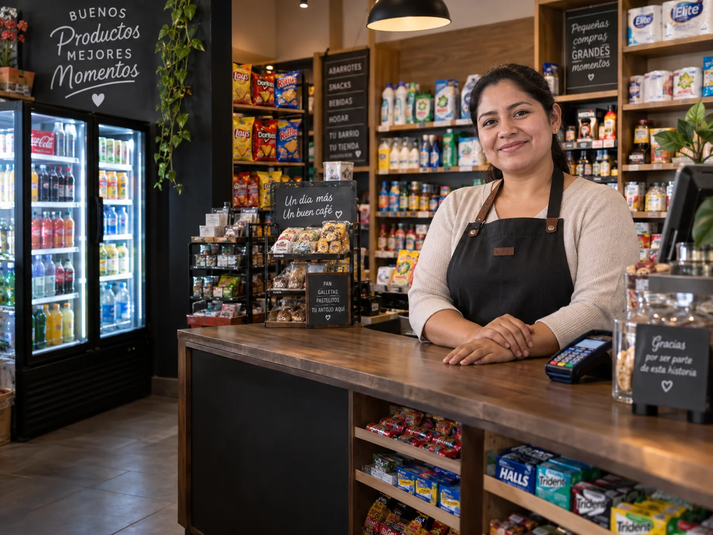 Emprendedora atendiendo su negocio